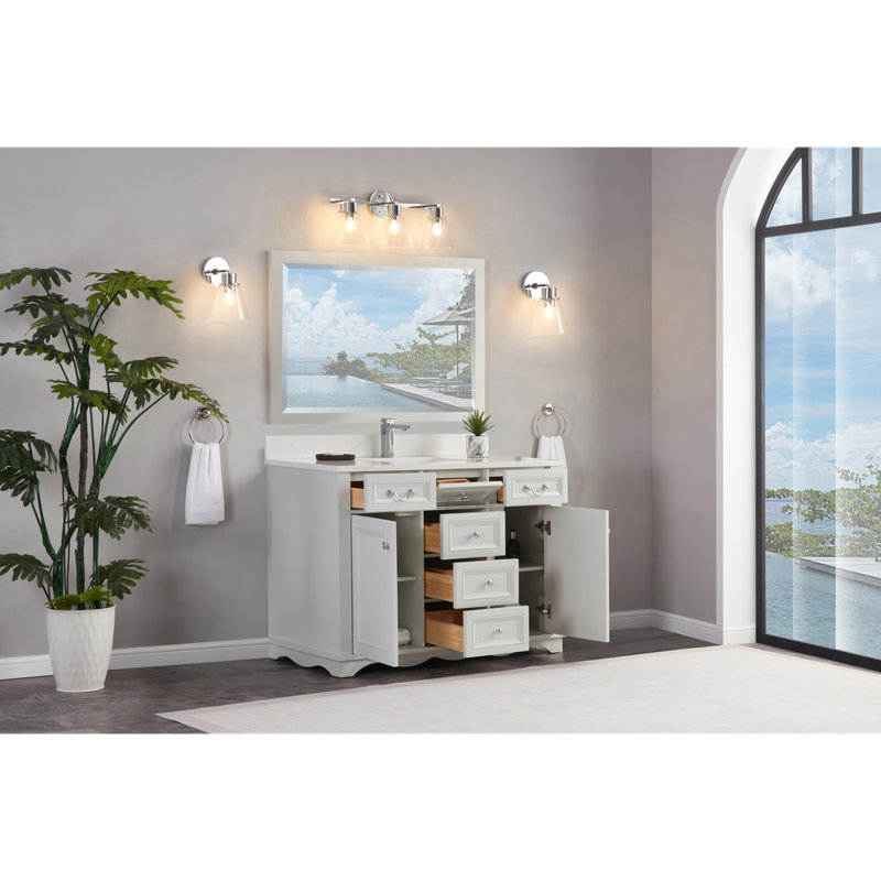 48" Cadet Finish Solid Wood Sink Vanity  With 1' Artificial Stone Top, Silver Strand