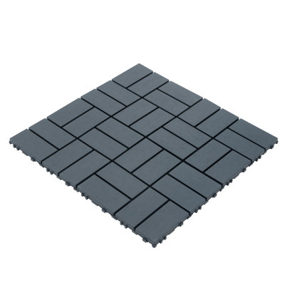 Paquet de 44 tuiles de terrasse imperméables et emboîtables, 12 po x 12 po, pour l'extérieur ou l'intérieur, pour patio et piscine, gris foncé