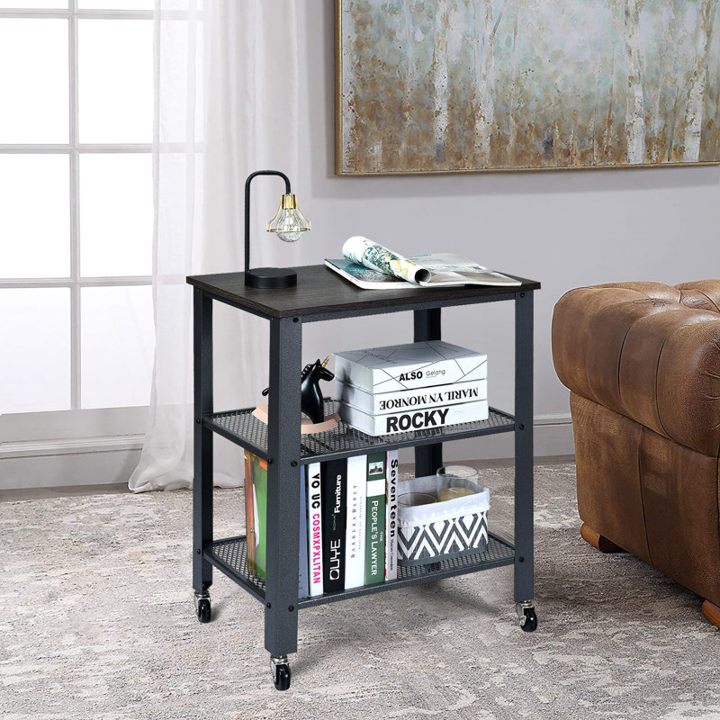 Chariot de cuisine avec plateau en bois massif Reedsburg, Noir / gris