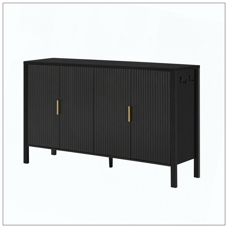 Armoire de rangement moderne à 4 portes avec tablettes et crochets, Noir