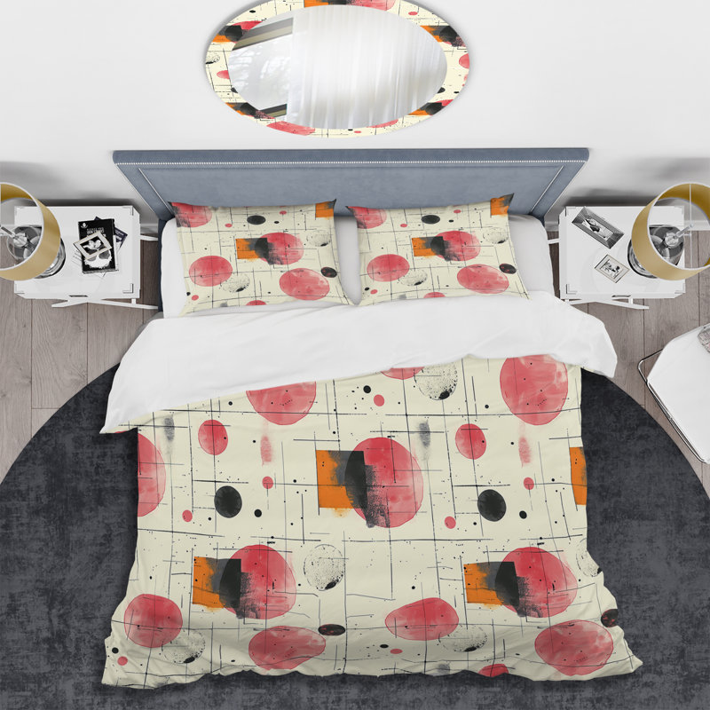 Ensemble de housse de couette géométrique rouge et noir II, Housse de couette très grand + 2 taies décorativ