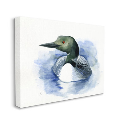 «Loon In Blue Lake», oiseau de mer canadien sur fond gris surdimensionné, giclée sur toile, art texturé par Verbrugge