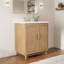 Meuble-lavabo autoportant en bois massif café clair avec plateau blanc-117792608