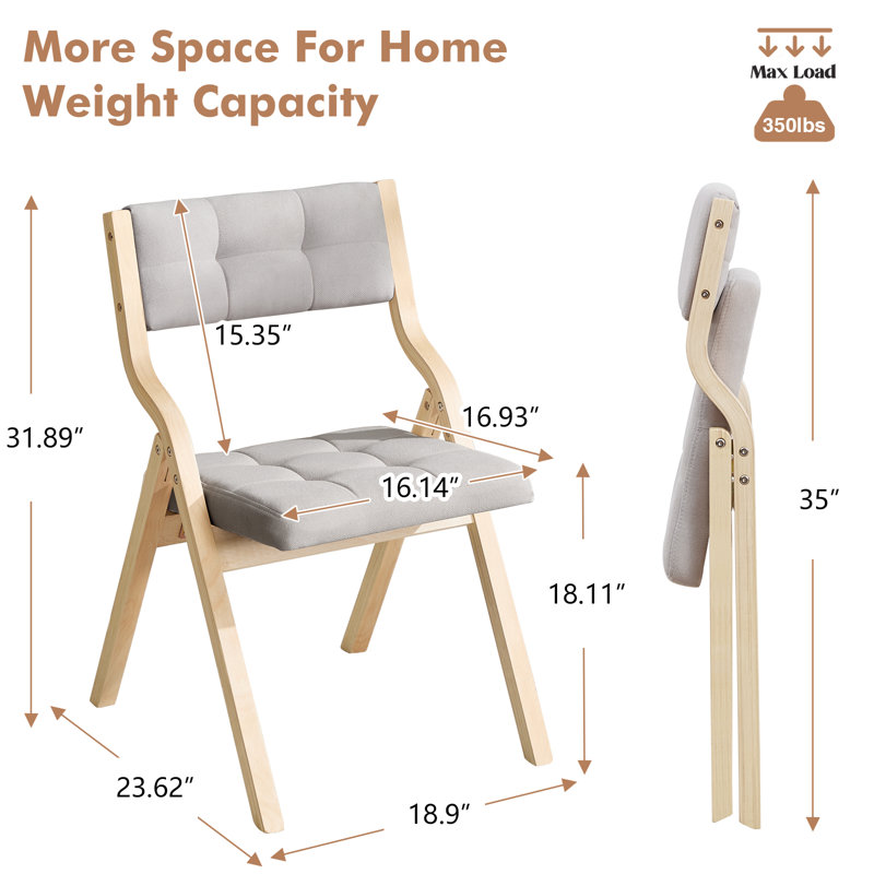 Chaise pliante à rembourrage doux: parfaite pour les repas et la détente, Gris clair, Naturel