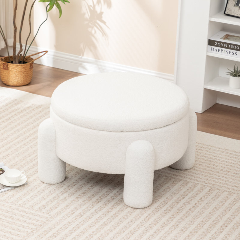 Upholstered Round Storage Ottoman, White