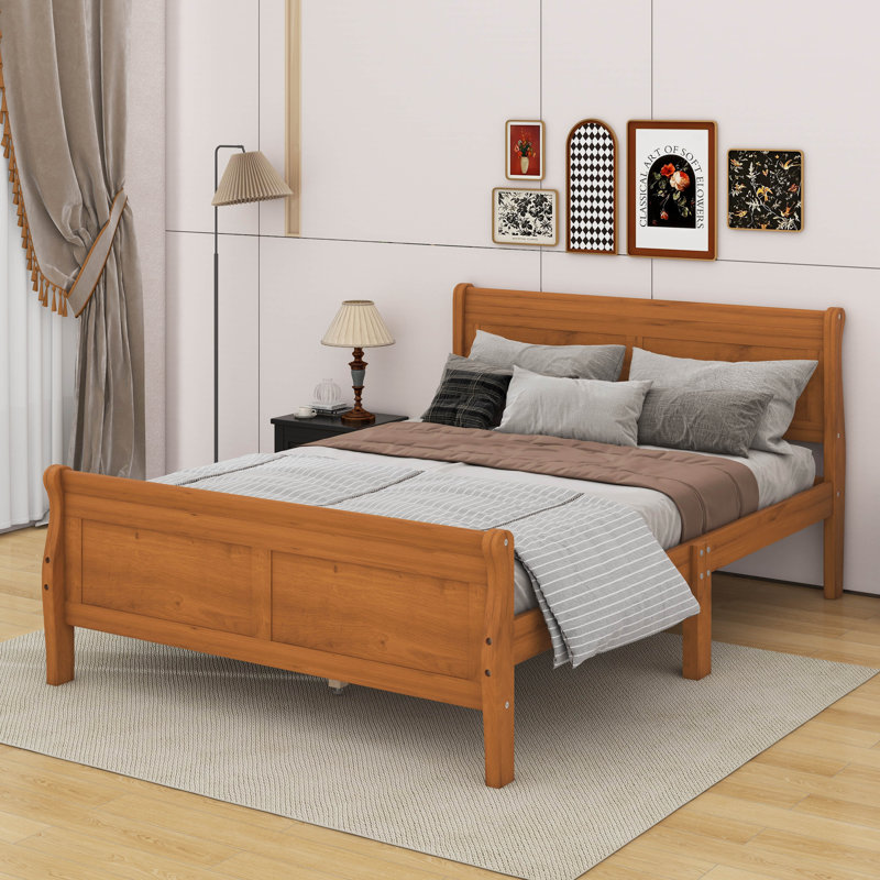 Lit plateforme en bois avec tête de lit, Lit double, Chêne