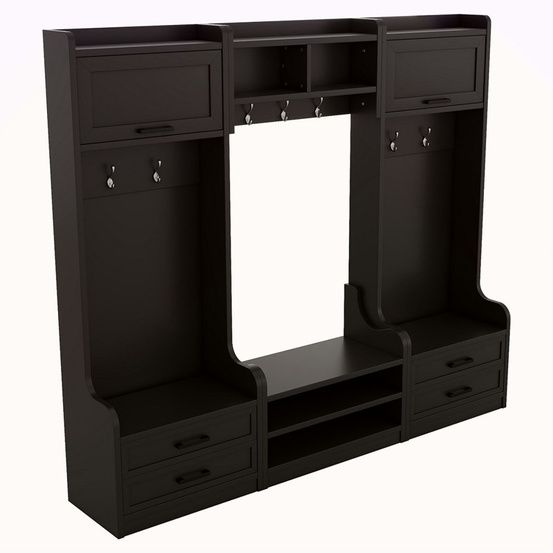 4-In-1 Detachable Hall Tree With Storage And 7 Hooks, Multiple Functions Hallway Coat Rack With Storage Drawers And Cabinet Shoe Bench For Entryway Hallway