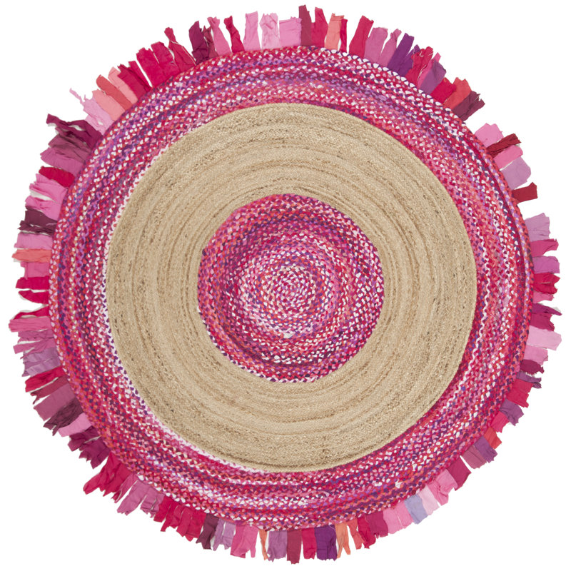 Bogard Hand Woven Cotton/Jute Rug in Natural/Pink, Round 3'