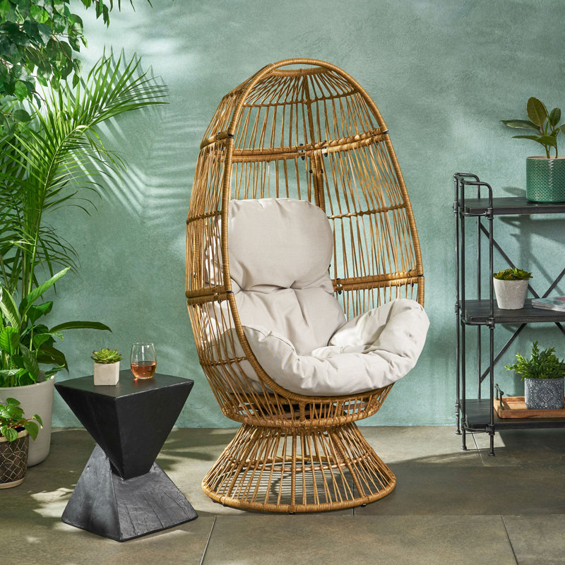 Chaise de patio pivotante avec coussins, Beige / brun clair