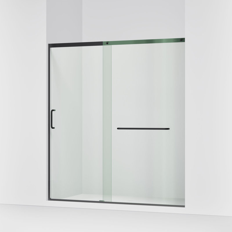 Sliding Shower Door, 75-1/2-In H X 68-1/4 - 71-5/8-In W, With Heavy 5/16-In Thick Crystal Clear Glass, Black
