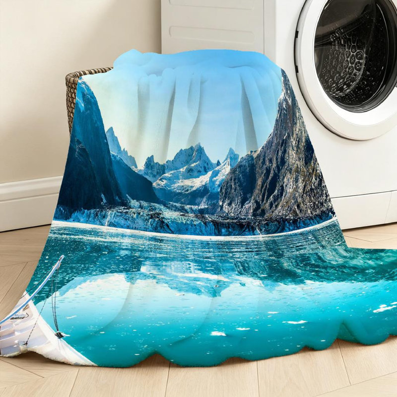 Jeté transparent en flanelle de polaire ultra douce, impression d'un côté de Ship Alaska USA, Throw 50" x 60"