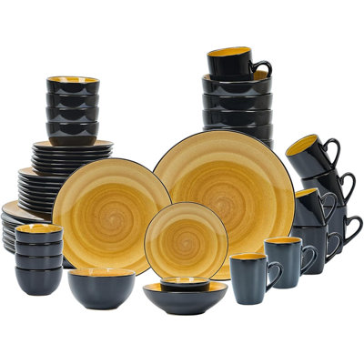 HomeVSS Sonoma Hand-Painted Swirl Glossy Stoneware 56-Piece Dinnerware Set, Service for 8