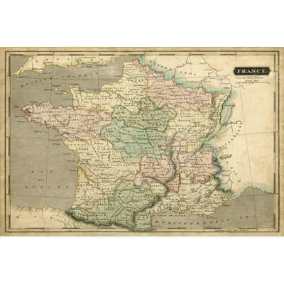 Thomsons Map of France 1 Piece Wrapped Canvas Wall Art