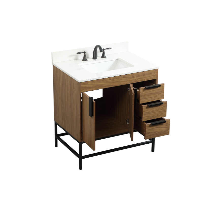 Eugene 32'' Single Bathroom Vanity with Engineered Marble Top, Walnut Brown