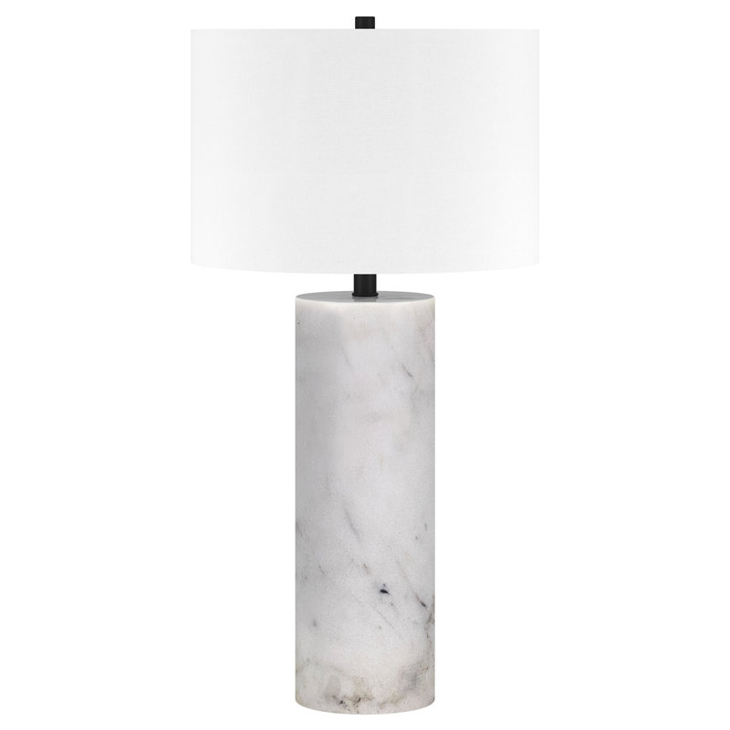 Elise 30"" Tall Table Lamp with Fabric Shade in Marble/Black/White, Marble/Black/White