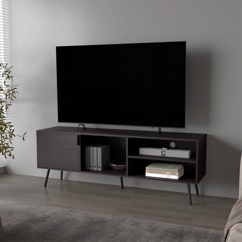 Meuble télé avec rangement et porte ouverte Wengue, Wenge