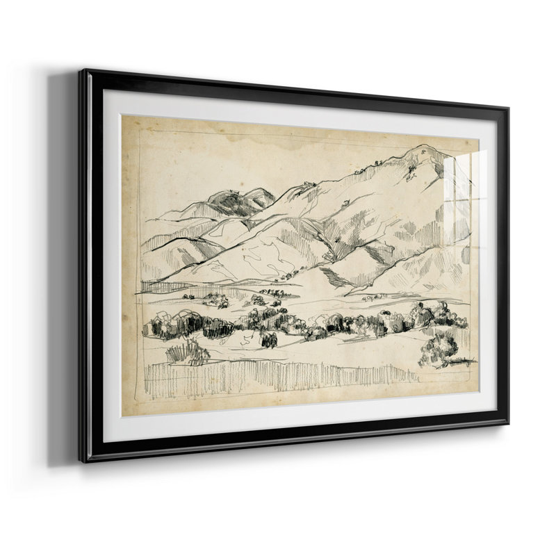 Croquis de montagne I, Papier avec cadre noir, H 26,5 po x l 36,5 po x P 1 po, Blanc