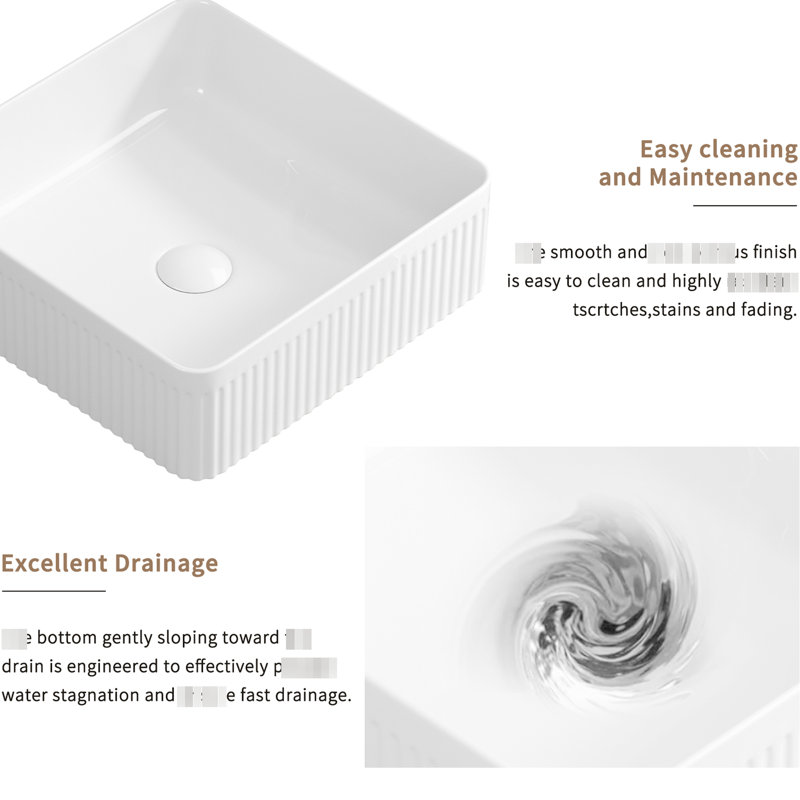 Porcelain Ceramic Rectangular Vessel Sink 15X15 Inches, Milk White, Striped Design, Ideal For Bathroom Redesign, Fade - 15 Inch Sink, Visual Elegance In Bathroom, Non Porous Build