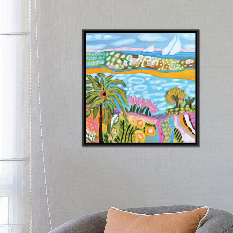 « palm retreat », impression sur toile, H 18 po x l 18 po x P 1,5 po, Toile avec cadre noir, Pas de tapis