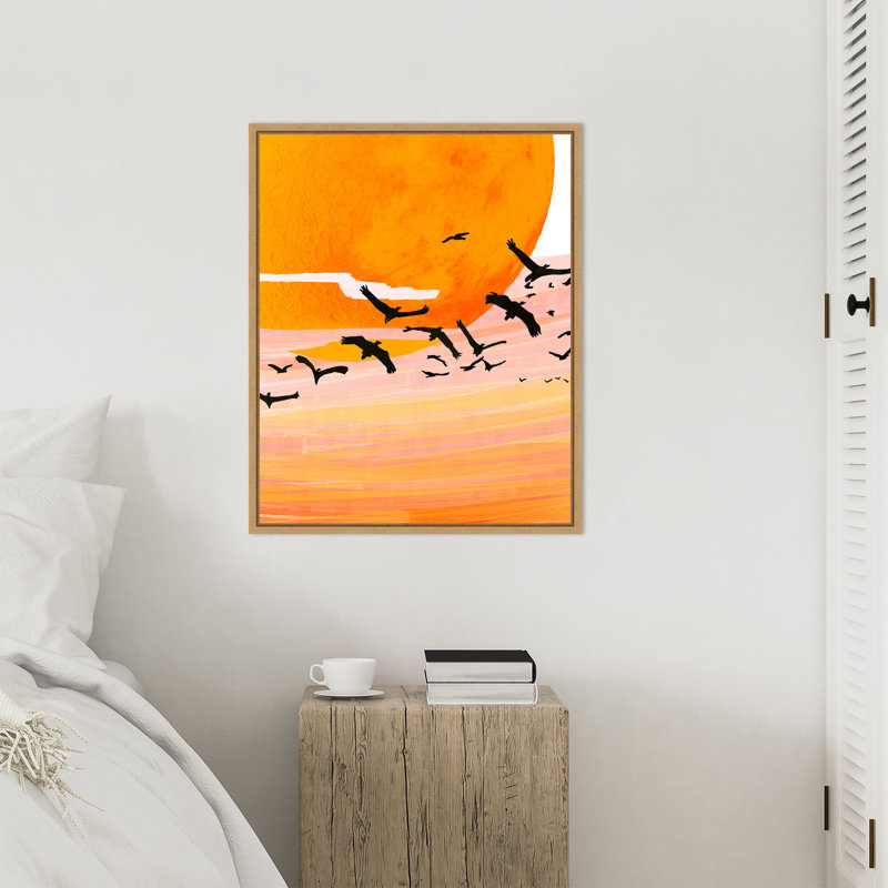 «Birds at Sunset» par Maupin, reproduction d'art sur toile encadrée, H 28 po x l 23 po