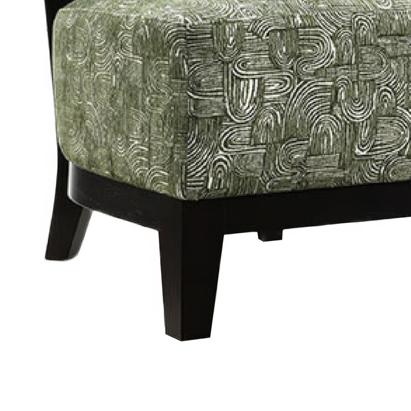 Chaise d'appoint Beth avec dossier en angle, bois noir, tissu abstrait vert, Green Fabric