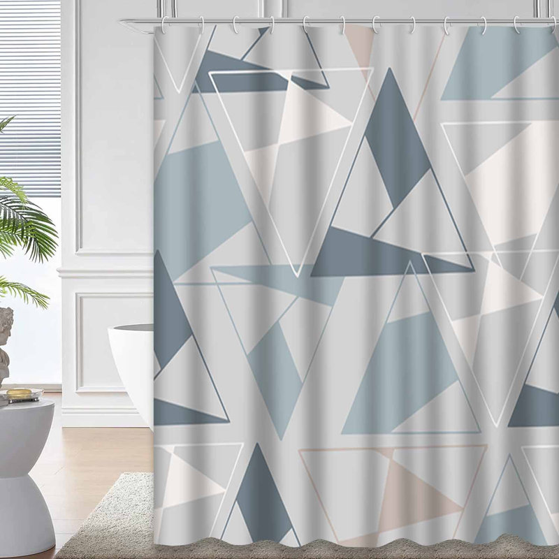 Rideau de douche sans soudure à triangles géométriques avec 12 crochets, L 72 po x l 78 po