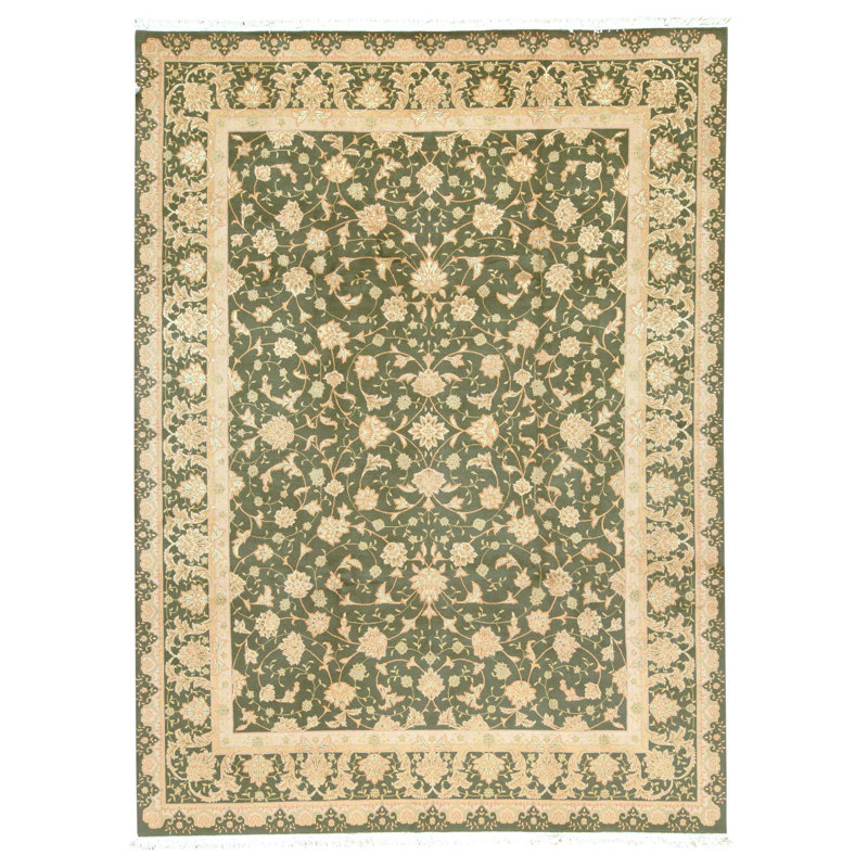 Tapis vert olive de haute qualité noué à la main