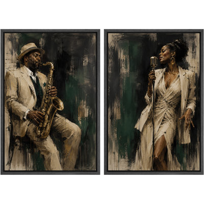Moody, saxophoniste et chanteur sur fond émeraude, ensemble de 2 reproductions d'art sur toile encadrées