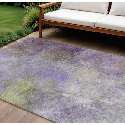 Tapis extérieur lavable abstrait mauve et vert olive 9 pi x 12 pi