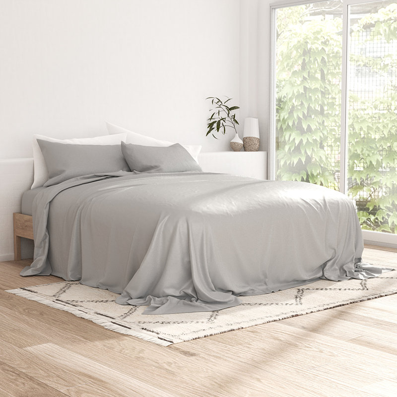 Ensemble de draps 100% rayonne de bambou, Gris pâle, Ensemble de draps très grand californien avec 2 t