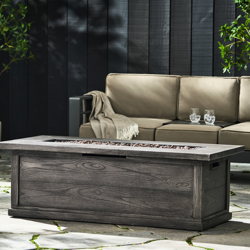 56" Rectangular Concrete Fire Pit, 50,000 Propane, Grey Wood Pattern - Add Warmth To Your Garden Style Propane , Charm Backyard