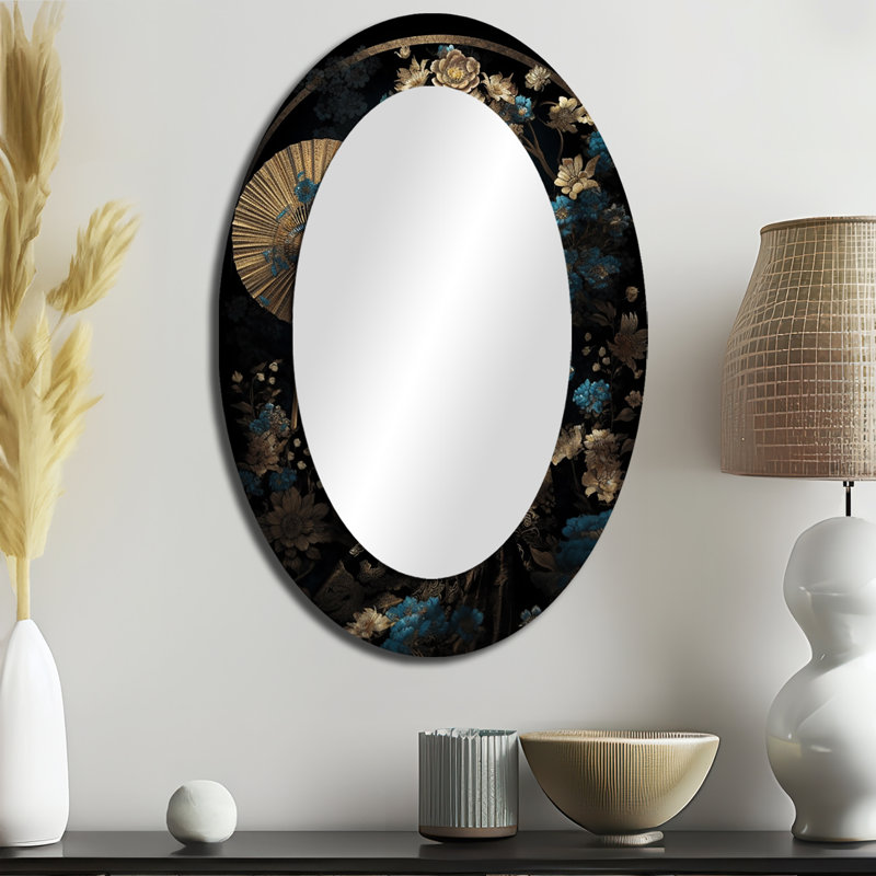 Elegant Japanese Woman IV - Large Oval Wall Mirror On Metal, 36" x 24"