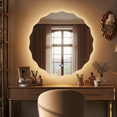 Miroir de salle de bain rond sans cadre avec éclairage à DEL