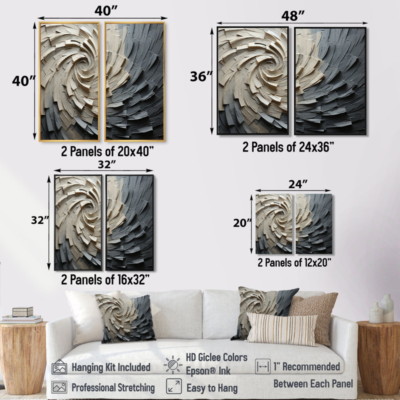 Mouvement méditatif gris beige III - grandes spirales abstraites, art mural, Floater Framed Print without Mat, 40" H x 40" W