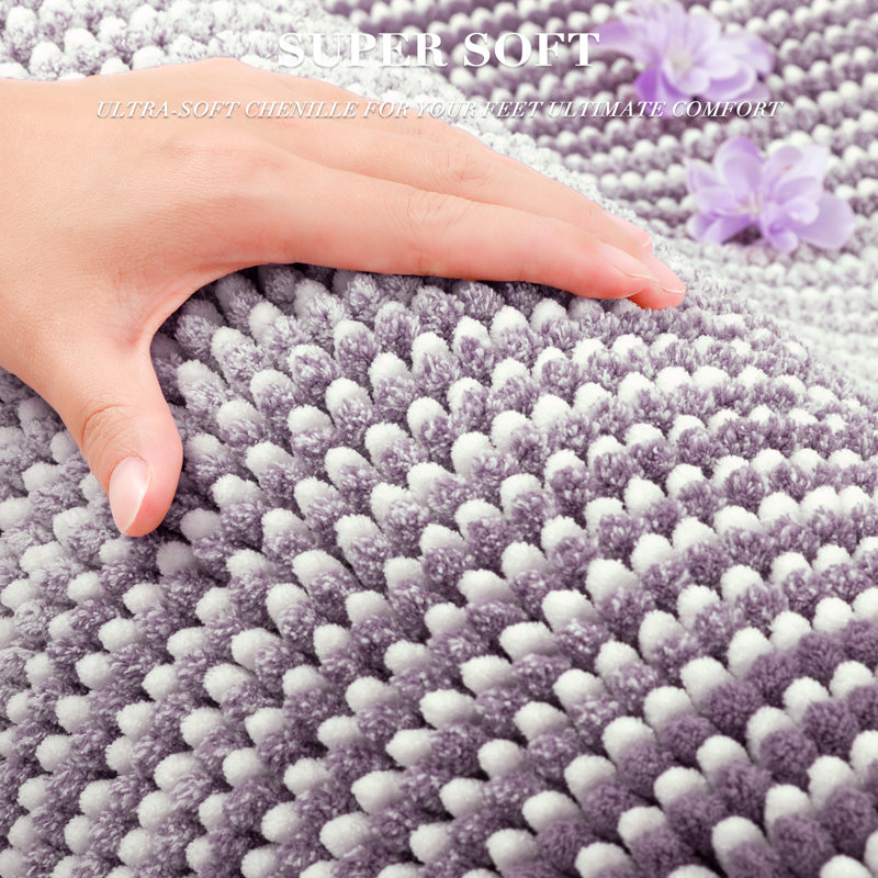 Thick Shaggy Non‑Slip Quick‑Dry Bath Mats, 20" x 47" Plus 16" x 24", Lavender Purple