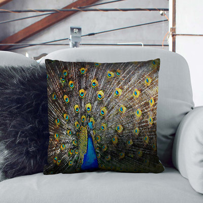 Peacock with Outstretched Feathers Cushion with Filling