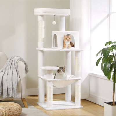 56.3" Indoor Multi-Level Tall Cat Tower With Large Hammock, Scratching Posts, Cozy Condo And Top Perch