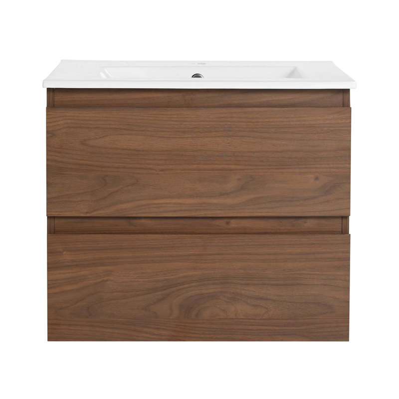 Meuble-lavabo mural 24 po avec lavabo en céramique, 2 tiroirs à fermeture en douceur 24 po