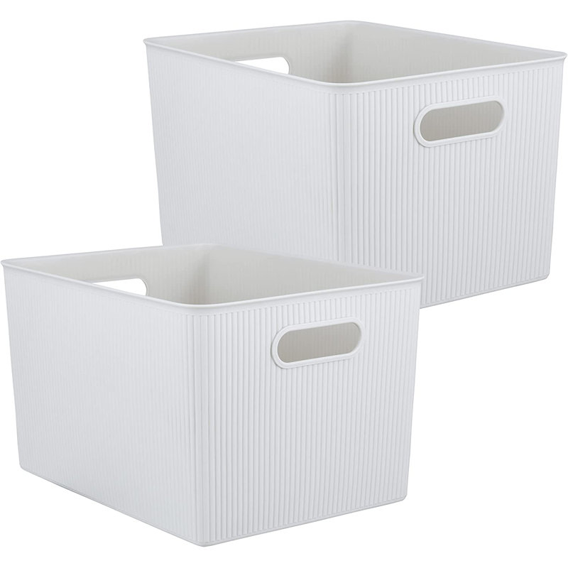Panier en plastique nervuré, 2, Blanc cassé