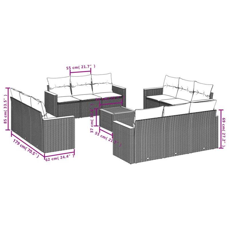  Ensemble de canapé de jardin beige, Beige, Brun