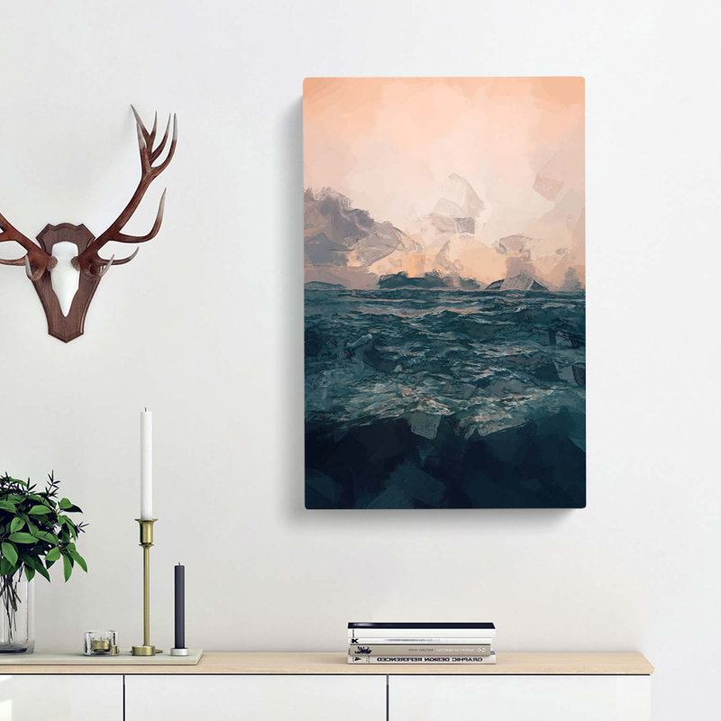 Ocean Beneath A Peach Sky In Abstract - Wrapped Canvas, 60cm H x 40cm W x 3cm D