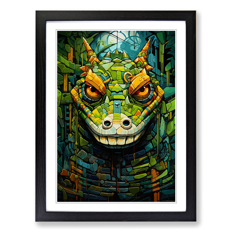 XYZ-FRM-V1223-1781 Alligator Futurism - Single Picture Frame Print on Wood, 64cm H x 46cm W x 2cm D, Black 