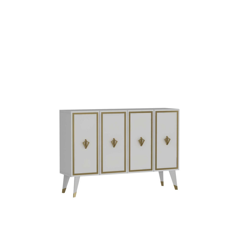 Console moderne avec fixation murale, blanc et argent, 47,2 po x 31,5 po x 11,6 po | 100% panneau de particules enduit de mélamine, épaisseur: 0,7 pouce | Nombreuses tablettes, design élégant et fonctionnel pour la maison ou le bureau