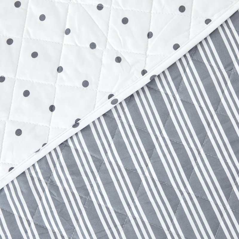 King Gray Microfiber Reversible Striped Quilt Set