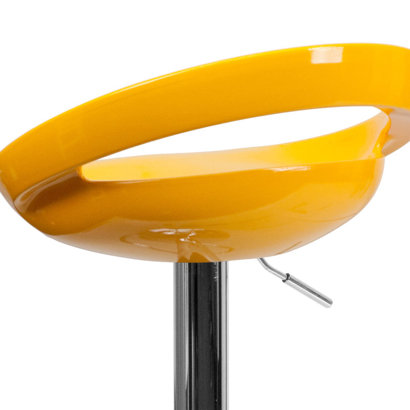 Hilia Contemporary Plastic Adjustable Height Barstool with Rounded Cutout Back, Yellow
