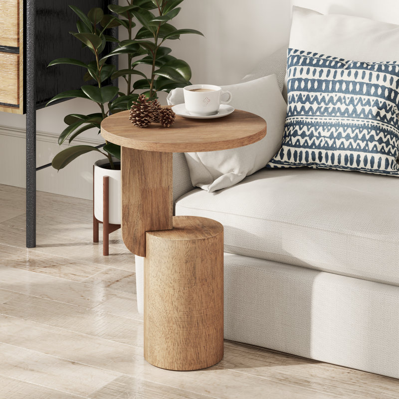 Modern Small Drink End Table With Geometric Base