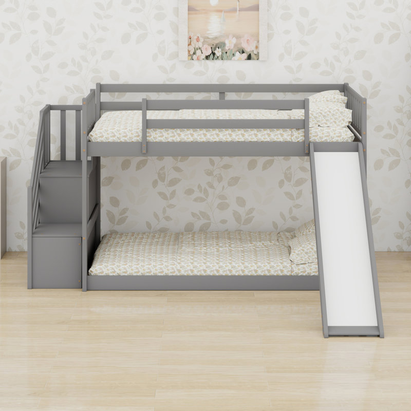 Bunk Bed With Slide And Stairway, Gray