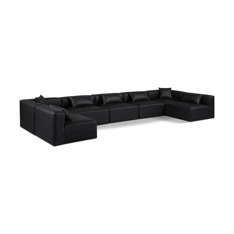 Houswerth Upholstered U-Shaped Sectional Reversible, Black Vegan Leather
