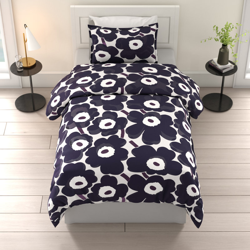Marimekko Unikko Cotton Red Duvet Cover Set, Twin Duvet Cover + 1 Sham, Purple