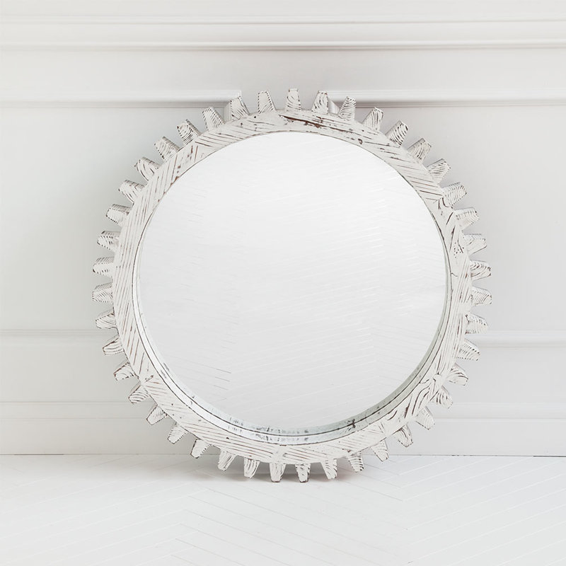 Kazmira Solid Wood Round Mirror, White, 36" x 36"